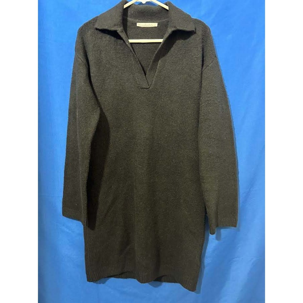 Abercrombie & Fitch Black Knit V-Neck Collared Sweater Dress Sm Dark Academia